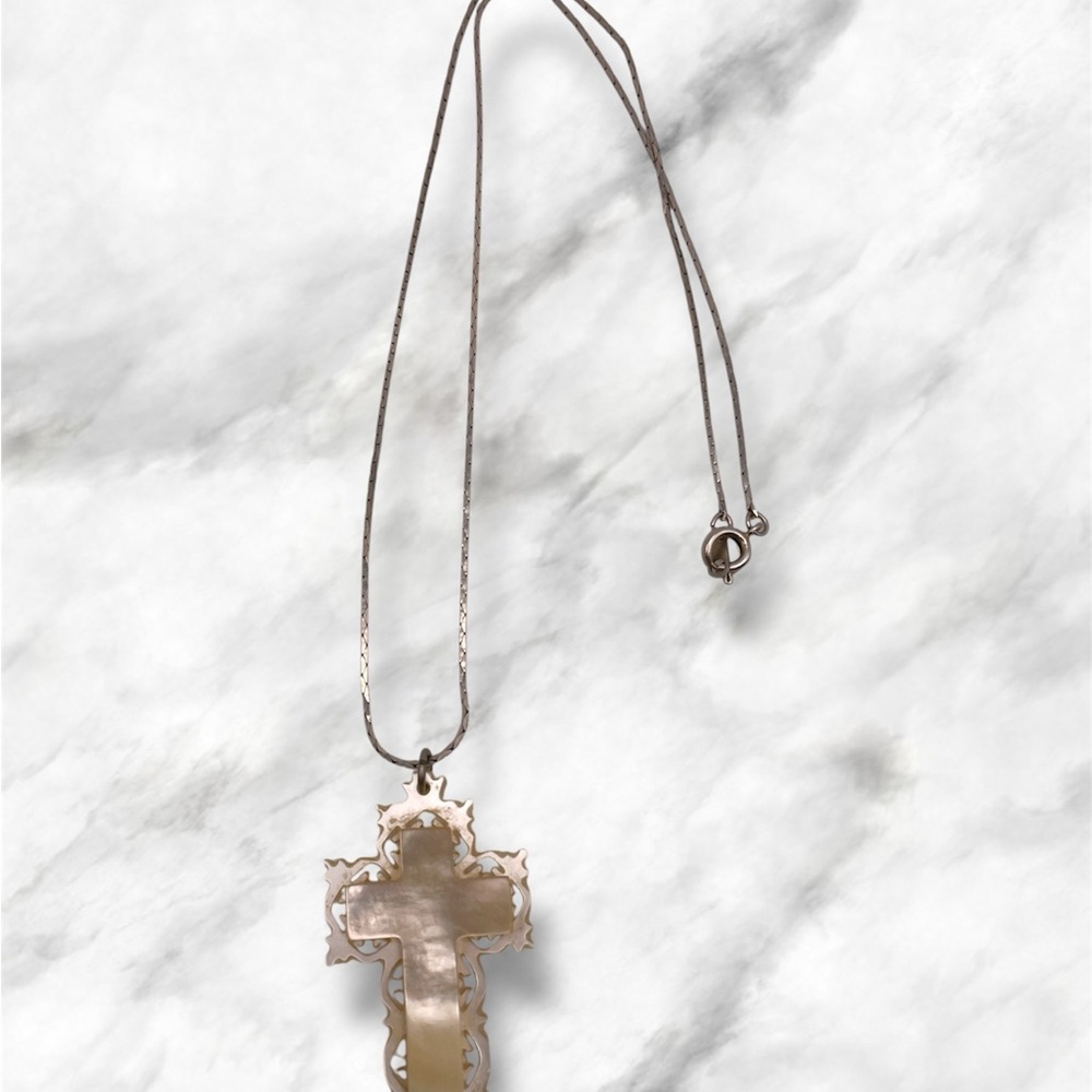 Vintage Carved Mother of Pearl Cross Necklace